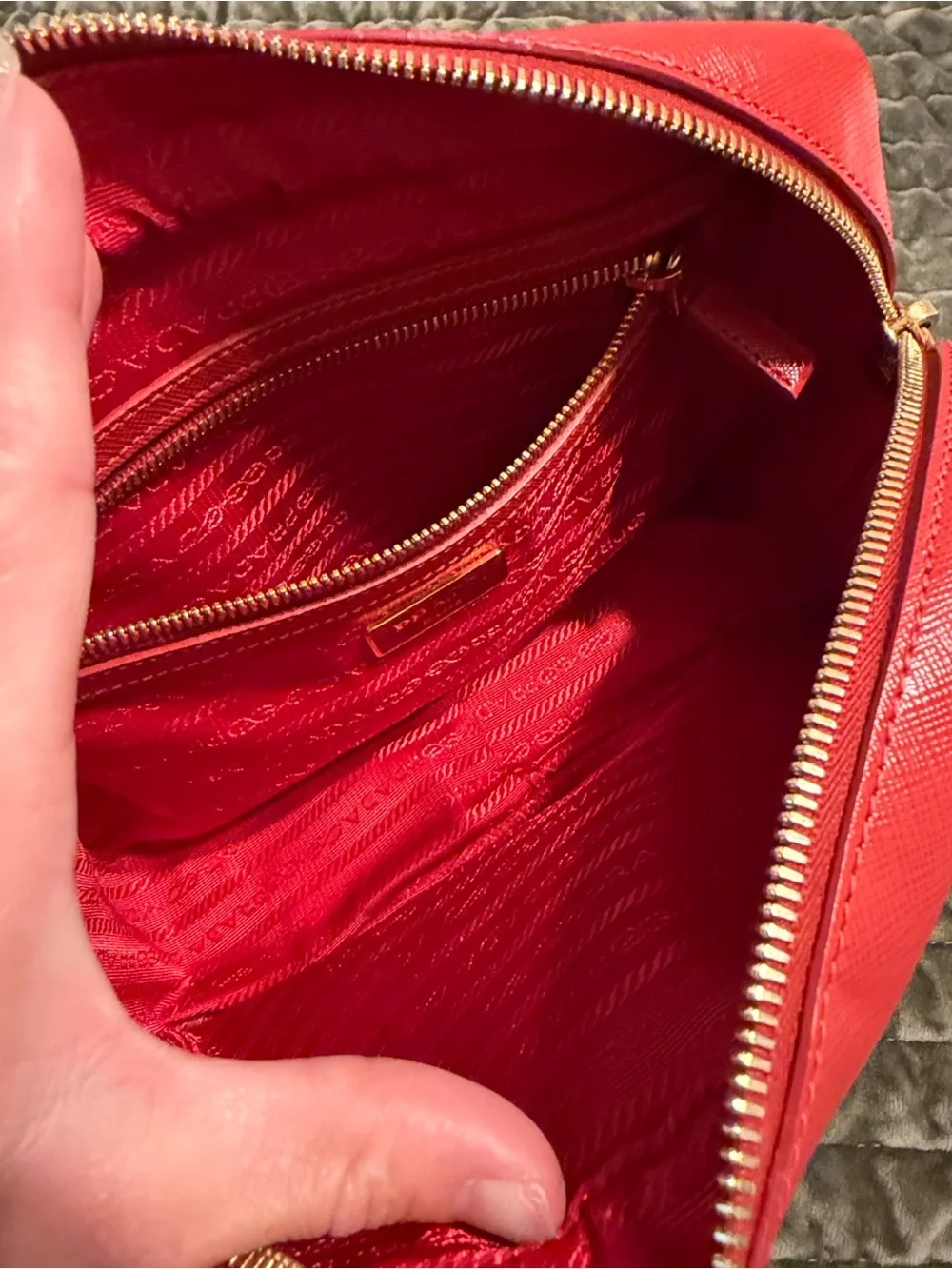 Prada Red Saffiano Leather Satchel with Gold Hardware - Picture 9 of 12